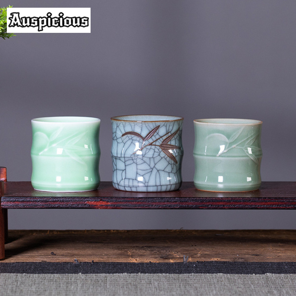 Celadon Ceramic Cup - 70ml kreative Bambus blatt geformte Keramik